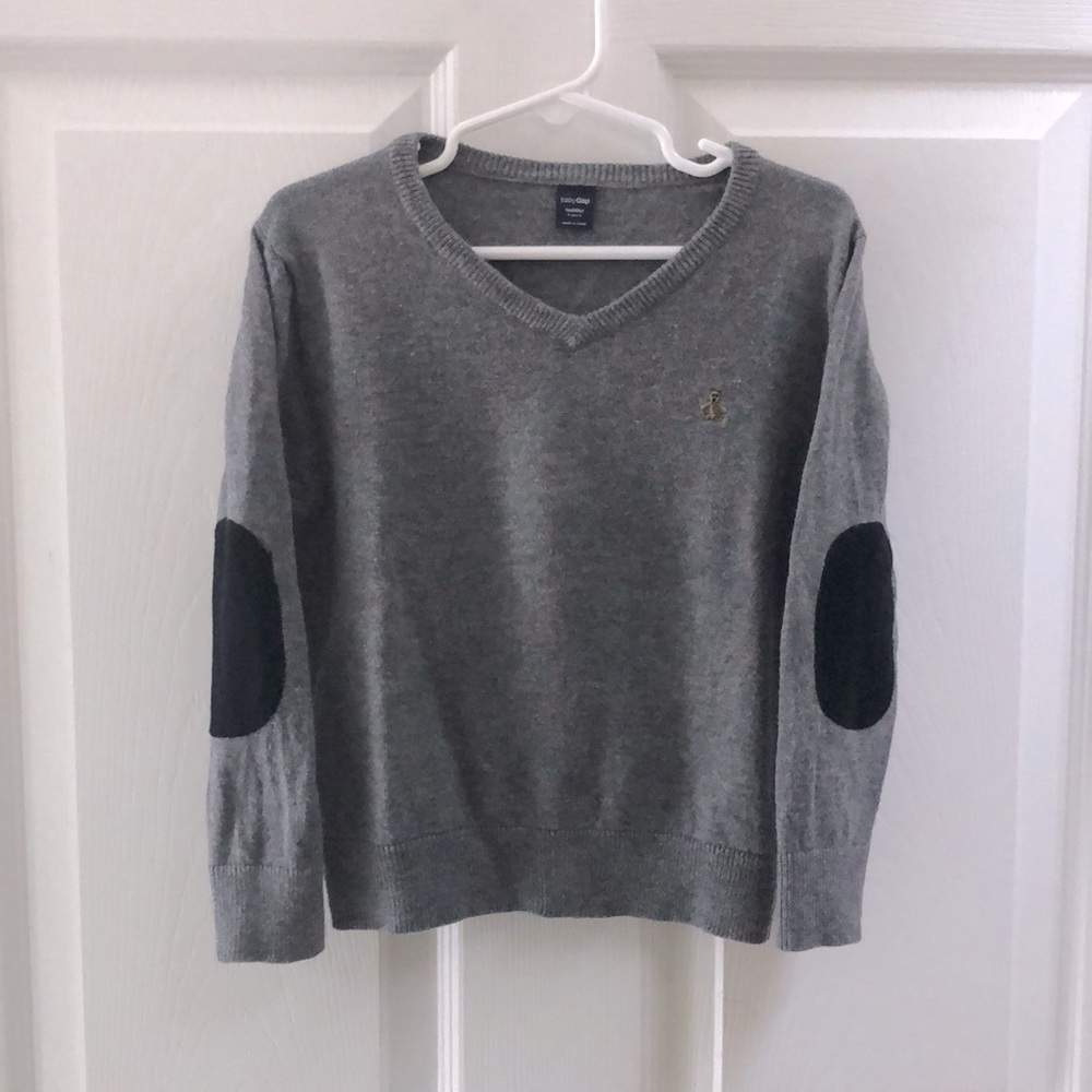 Vintage Gap Gray Sweater with navy Elbow Patches EUC